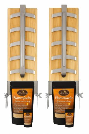 Flammlachsbretter Set mit zwei Holzbrettern und Flammlachsgewürz