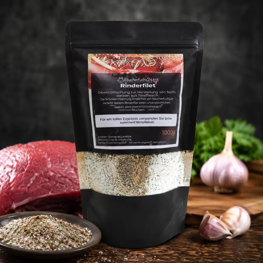 Pökelmischung für Rinderfilet mit Gewürzen und frischem Rindfleisch – Gewürzmischung zum Pökeln