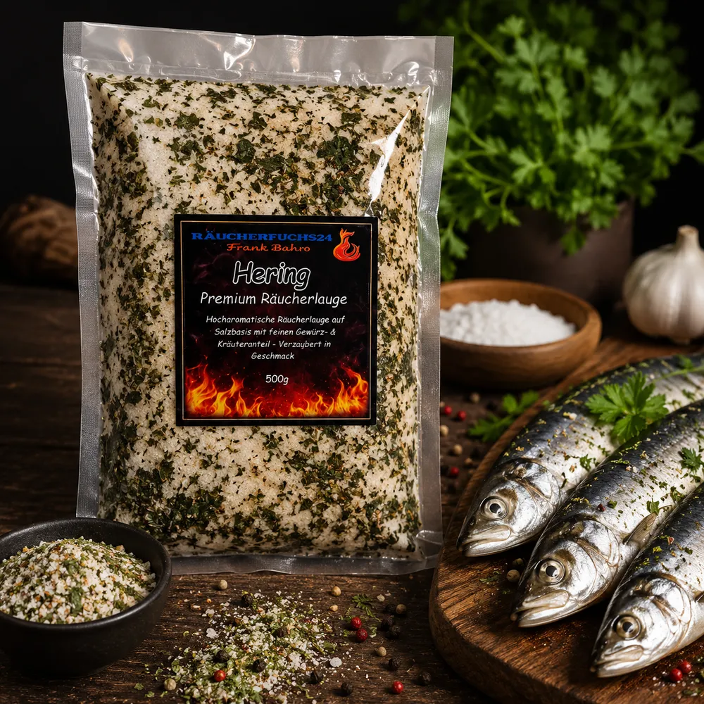 Räucherlauge Hering 500 g von Räucherfuchs24 mit Kräutern und Gewürzen für aromatisch geräucherten Hering