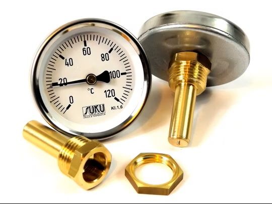 Räucherthermometer 120 °C mit Befestigungsmutter und 63 mm Tauchhülse