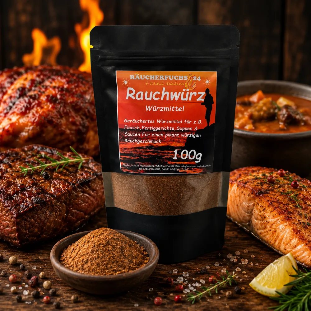 Rauchwürz 100 g geräuchertes Würzmittel mit Raucharoma für Fleisch Fisch und BBQ