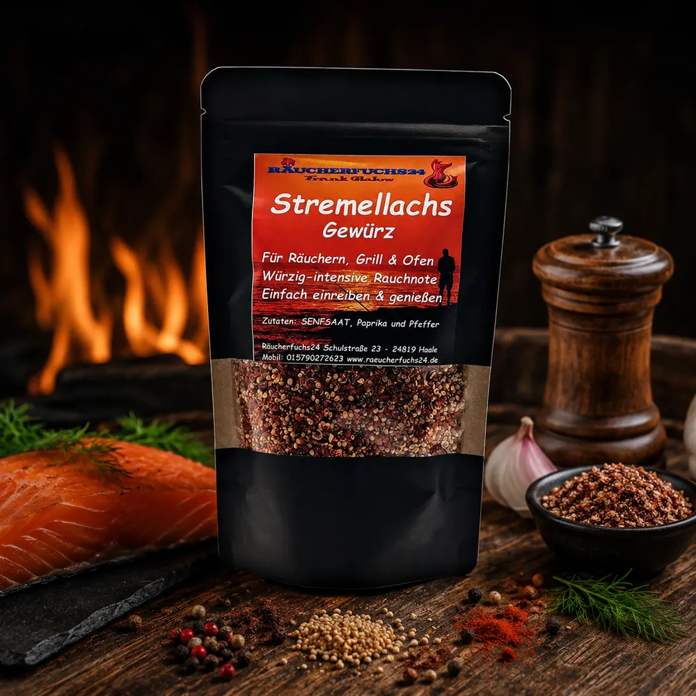Stremellachs Gewürz mit Lachsfilet und Gewürzen – ideal zum Räuchern, Grillen und Backen