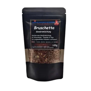 Bruschetta Gewürzzubereitung von Räucherfuchs24 im schwarzen Standbodenbeutel – mediterrane Gewürzmischung mit Tomaten, Kräutern und Knoblauch für Bruschetta und Antipasti