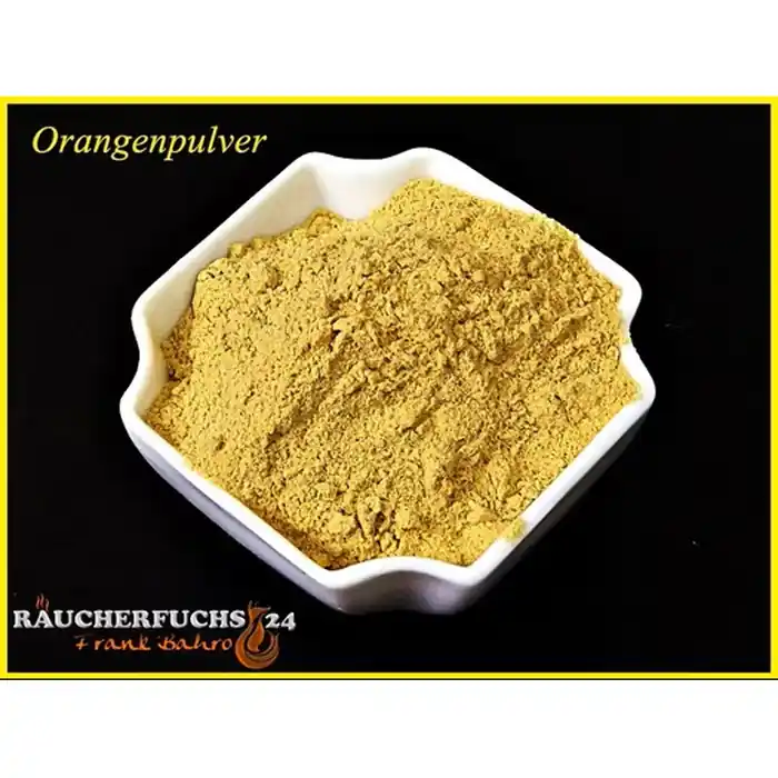 Orangenpulver 50 g – feines orangefarbenes Zitrus Gewürz in weißer Schale