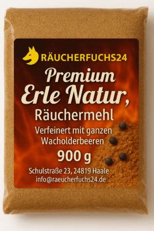 Räuchermehl Erle mit Wacholder ganz 900g – naturbelassenes Räuchermehl zum Kalträuchern und Heißräuchern von Fisch und Fleisch