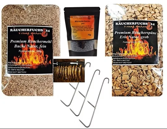 Räucherpaket 4-teilig mit Wacholderbeeren und Räucherhaken
