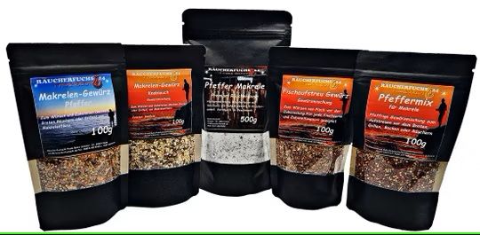 Räucherpaket Makrele 5-teiliges Set mit Räucherlauge und Gewürzen