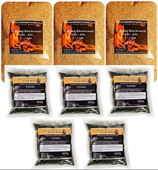 Räucherpaket Forelle 8-teiliges Set mit Räucherlauge und Gewürzen