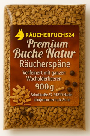 Räucherspäne Chips Buche grob mit Wacholder ganz – 900 g Räucherchips zum Räuchern von Fisch, Fleisch und Käse