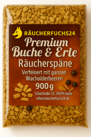 Räuchermehl Buche und Erle mit Wacholder ganz – 900 g aromatisches Räuchermehl zum Räuchern von Fisch und Fleisch