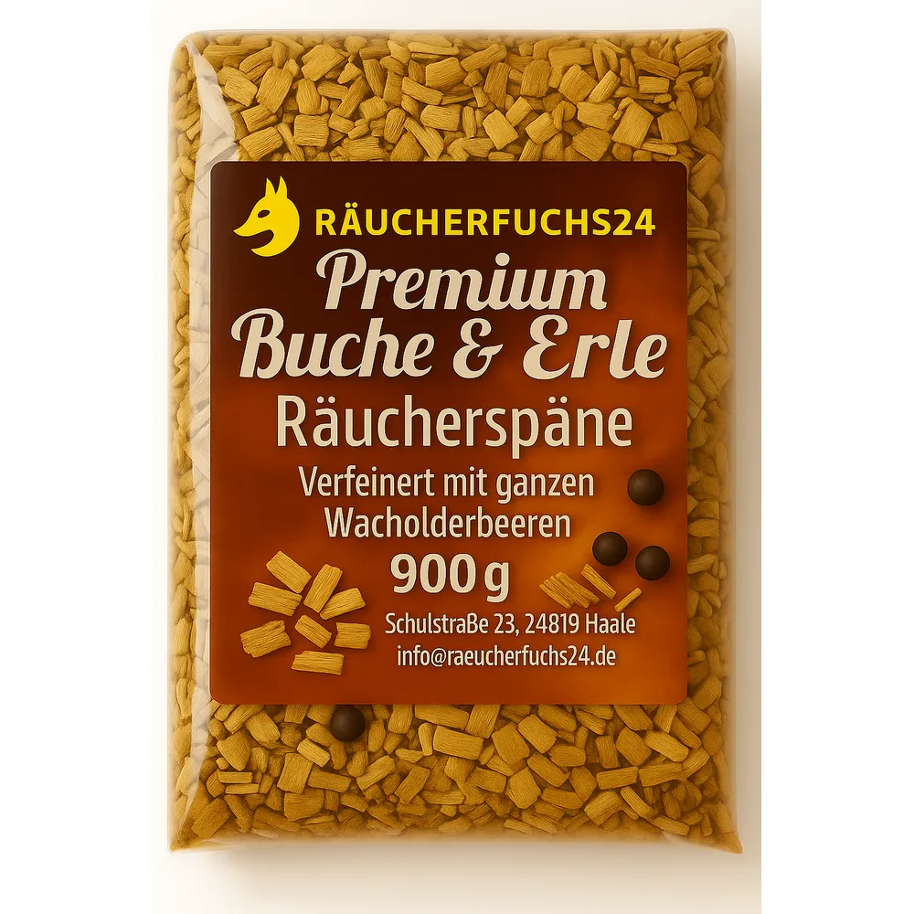 „Räucherspäne Buche und Erle mit Wacholder 900 g für Fisch und Fleisch räuchern“