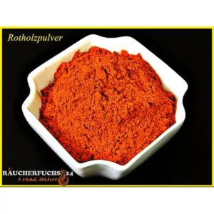 Rotsandelholz gemahlen 100 g – feines rotes Sandelholz Pulver im weißen Schälchen