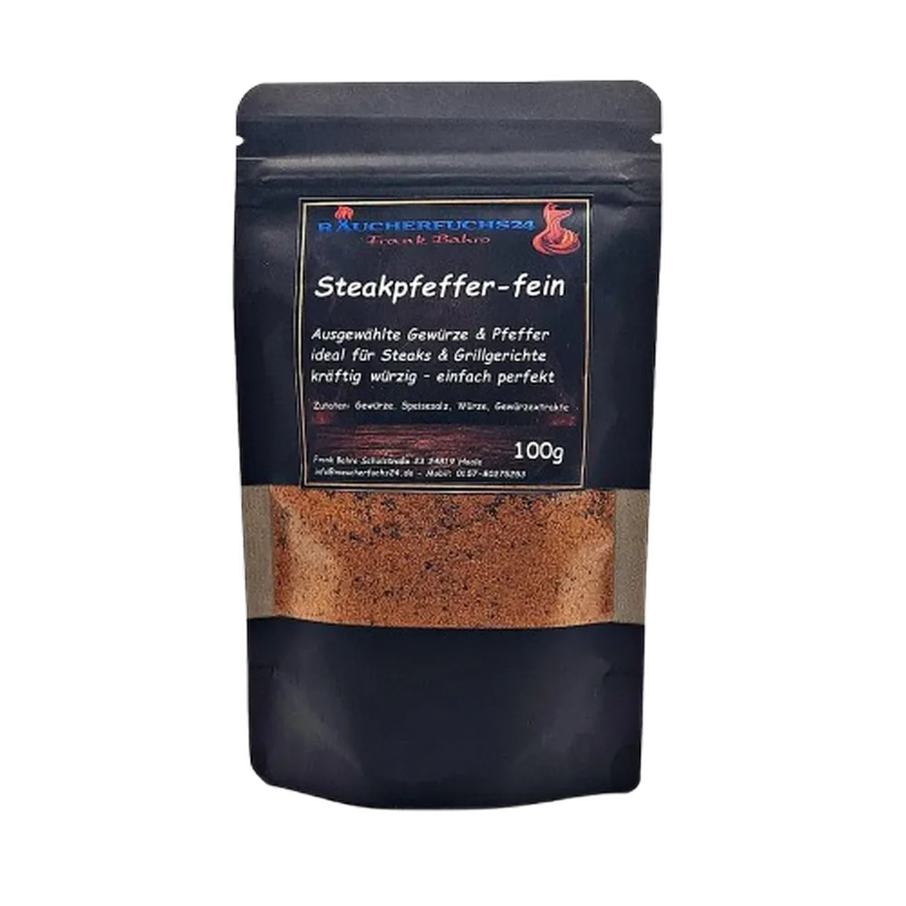 Steakpfeffer fein Gewürzmischung für Steak, Grillfleisch und BBQ im Aromabeutel von Räucherfuchs24