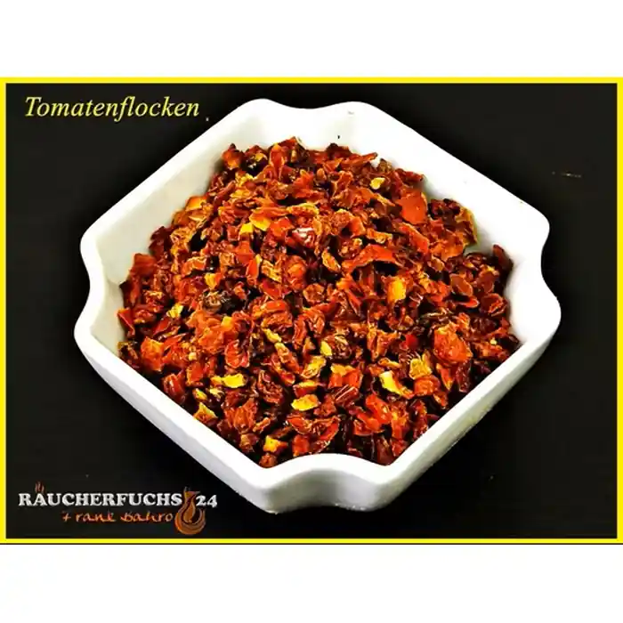 Tomatenflocken getrocknet 100 g – rote Tomatenstücke in weißer Schale