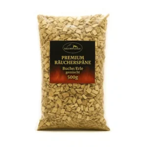 Räucherspäne Erle Buche gemischt 3–5 mm 500 g für Räucherofen Smoker und Grill